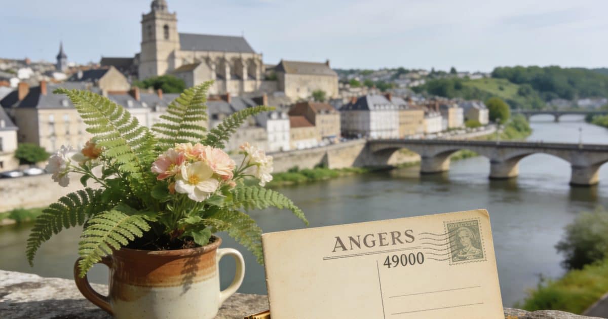 Une carte postale d'Angers avec le code postal en premier plan