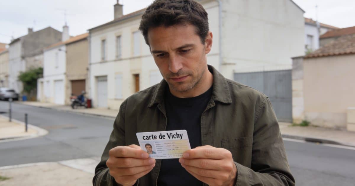 Homme regardant une carte de Vichy, quartier en arrière-plan