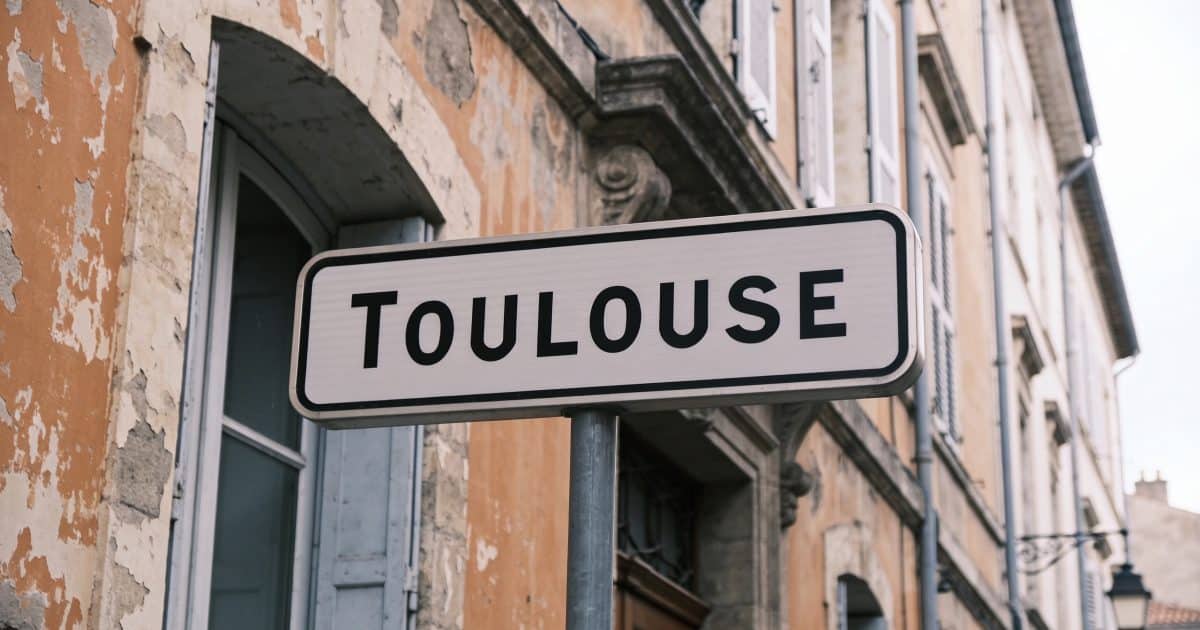 Panneau de rue toulousaine devant immeubles defraichis
