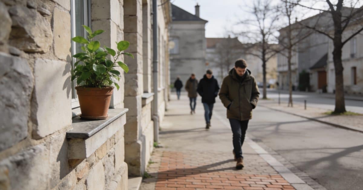Des personnes marchant prudemment dans une rue vide à La Roche-sur-Yon.