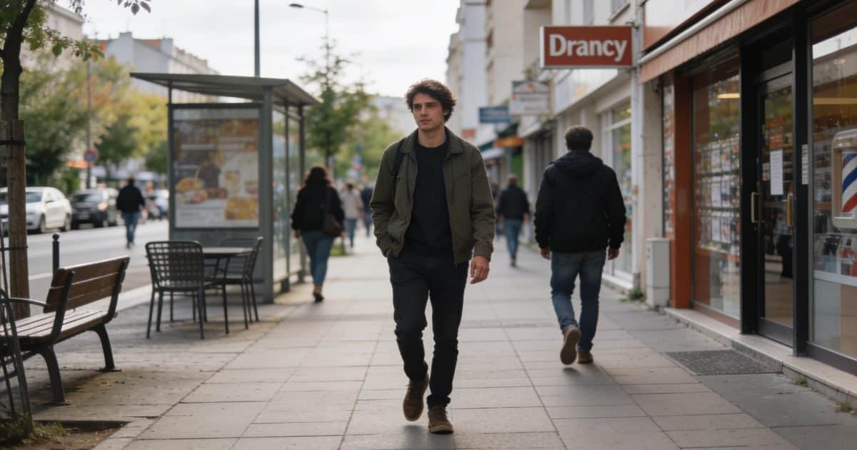 Personnes marchant sur un trottoir animé à Drancy.