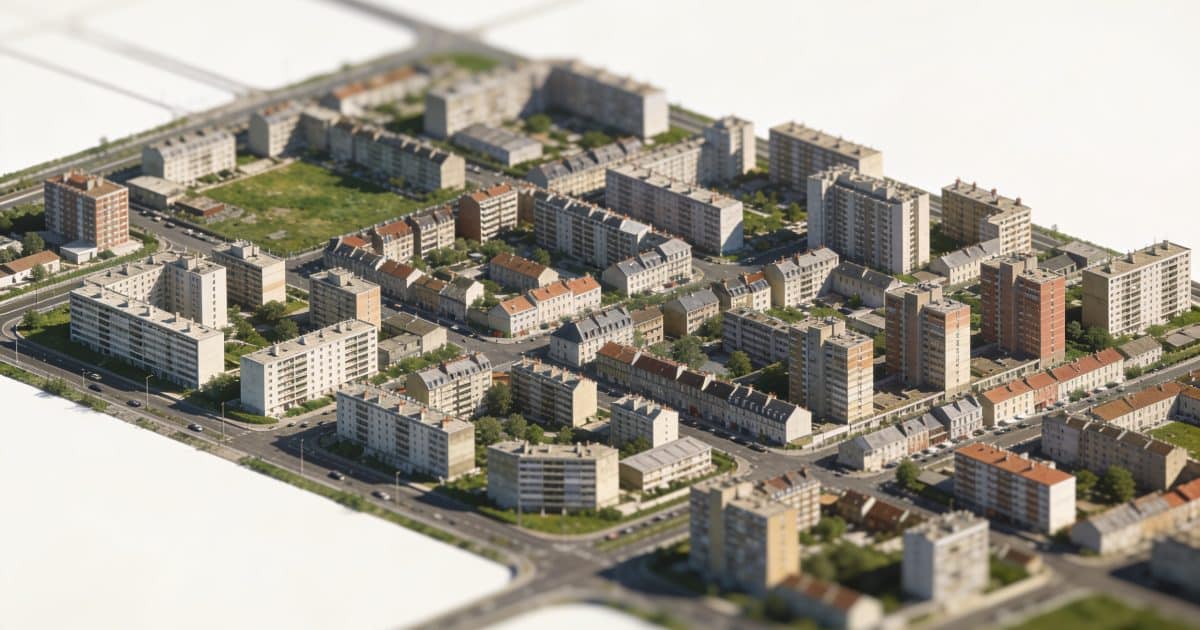 Vue aérienne de Noisy-le-Grand peuplée de bâtiments résidentiels.