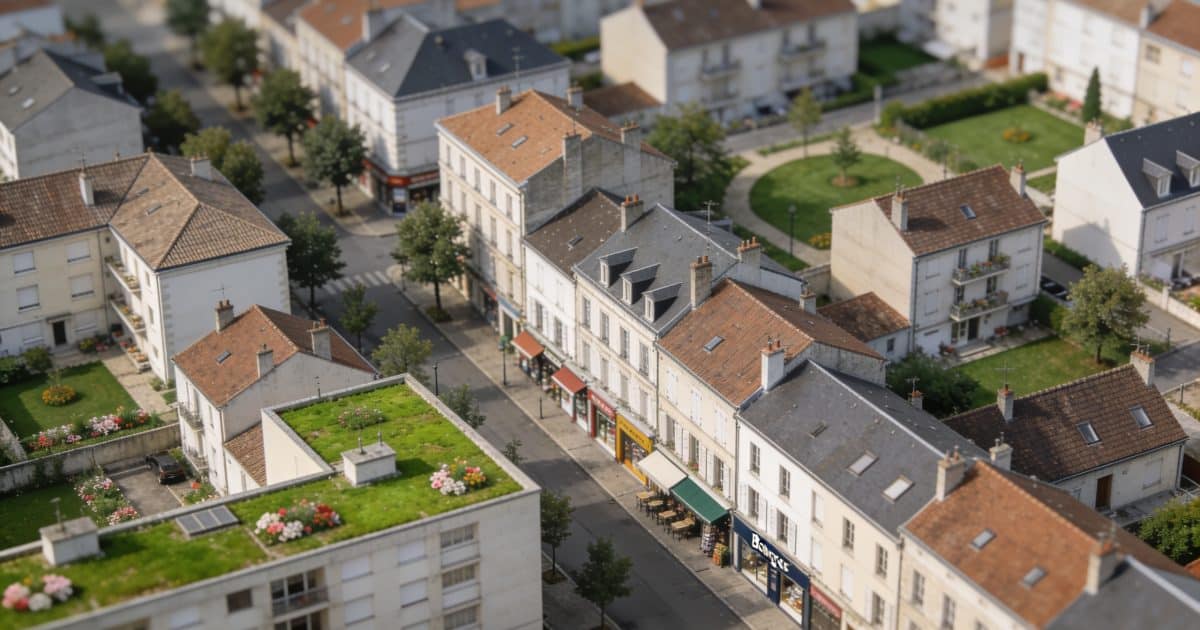Vue aérienne de quartiers urbains à Bourg-en-Bresse.