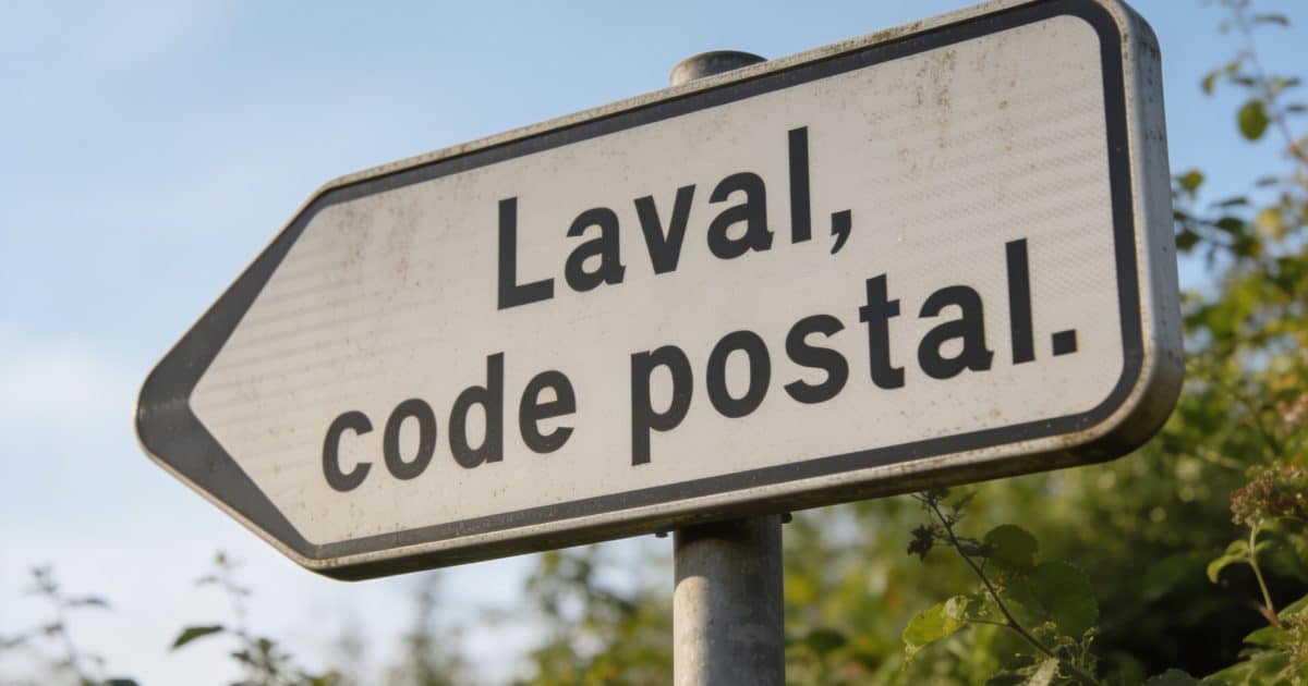 Une vue d'un panneau avec l'inscription Laval, code postal.