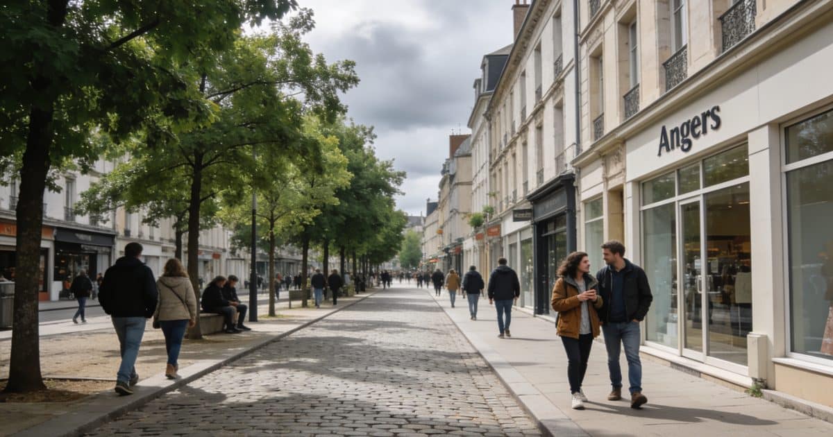 Vue d'une rue animée d'Angers avec des piétons.